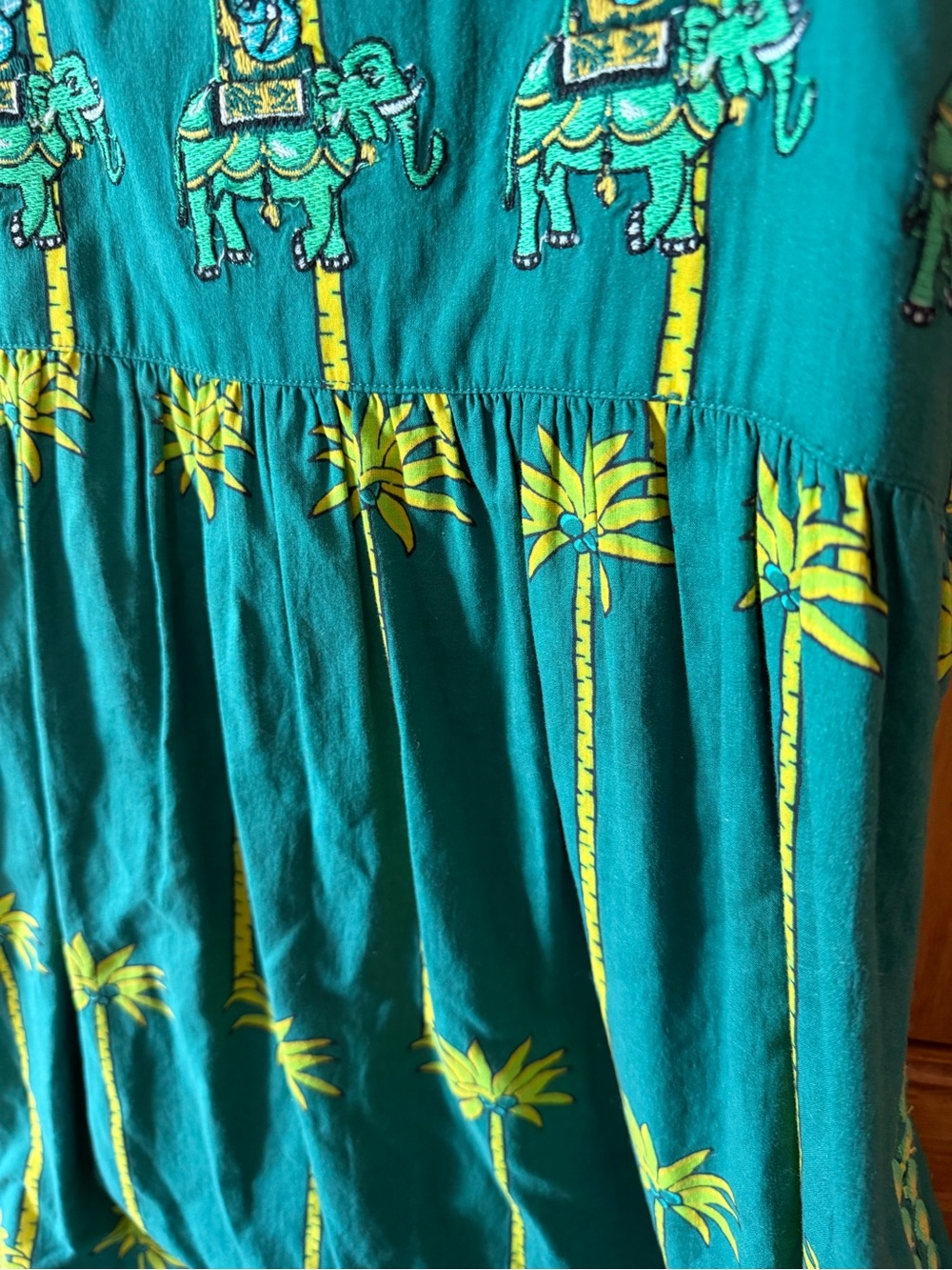 Nimo With Love Organic Cotton Embroidered Dress Green Palm Elephant S - Picture 5 of 12